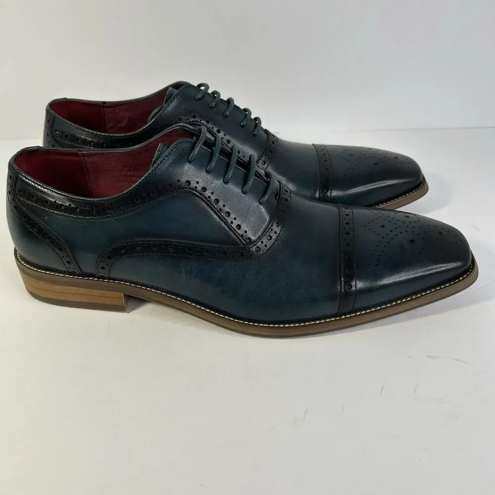 Asher Green Mens Size 8.5 AG114 Leather Cap Toe Oxfords Teal